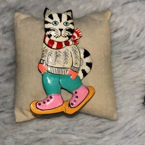 Vintage Cat Brooch with Scarf